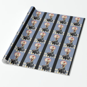 Art Deco Lady Black Stripe Party Wrapping Paper