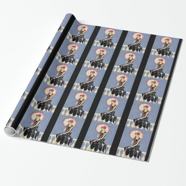 Art Deco Lady Black Stripe Party Wrapping Paper (Unrolled)