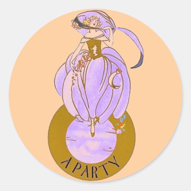 ART DECO LADY CLASSIC ROUND STICKER (Front)
