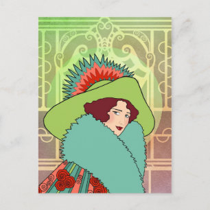 Art Deco Lady - GINELLE: Christmas Past Holiday Postcard