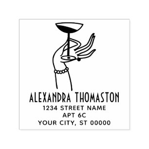 Art Deco Lady Hand Holding Champagne Glass Address Self-inking Stamp