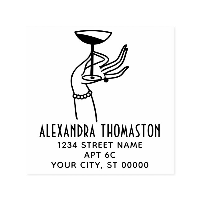 Art Deco Lady Hand Holding Champagne Glass Address Self-inking Stamp (Design)