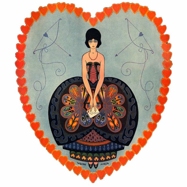 Art Deco Lady Heart Standing Photo Sculpture (Front)