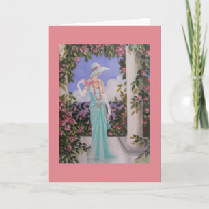 Art Deco, Lady in a garden, note card
