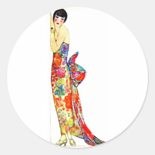 Art Deco Lady in formal Gown Classic Round Sticker
