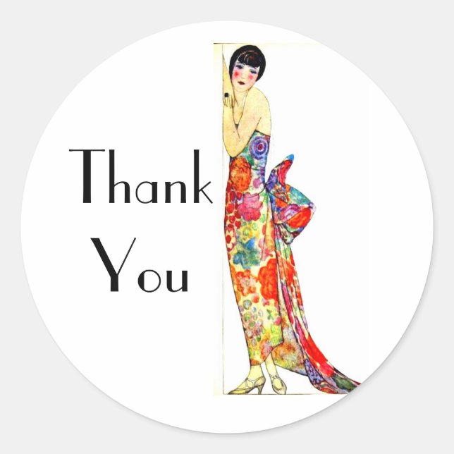 Art Deco Lady in formal Gown Classic Round Sticker (Front)