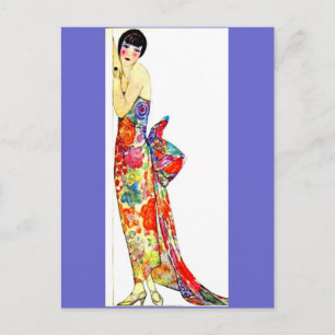 Art Deco Lady in formal Gown Postcard