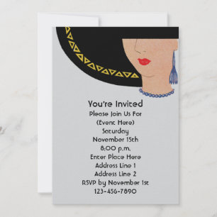 Art Deco Lady In Hat Party Invitation
