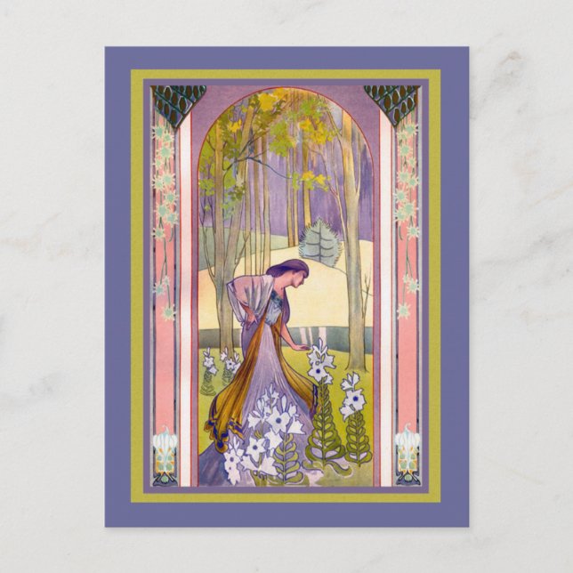 Art Deco Lady in the Garden Postcard (Front)