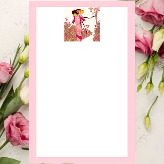 Art Deco Lady in the Rose Garden Stationary Stationery (Creator Uploaded)