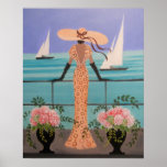 ART DECO LADY ON A BALCONY POSTER<br><div class="desc">Original acrylic painting of an Art Deco lady looking out from a balcony at the sailboats. She is dressed very elegantly with a big picture hat and fashionable dress. A lovely and decorative painting that would fit in beautifully with modern decor.  A great gift item as well.</div>