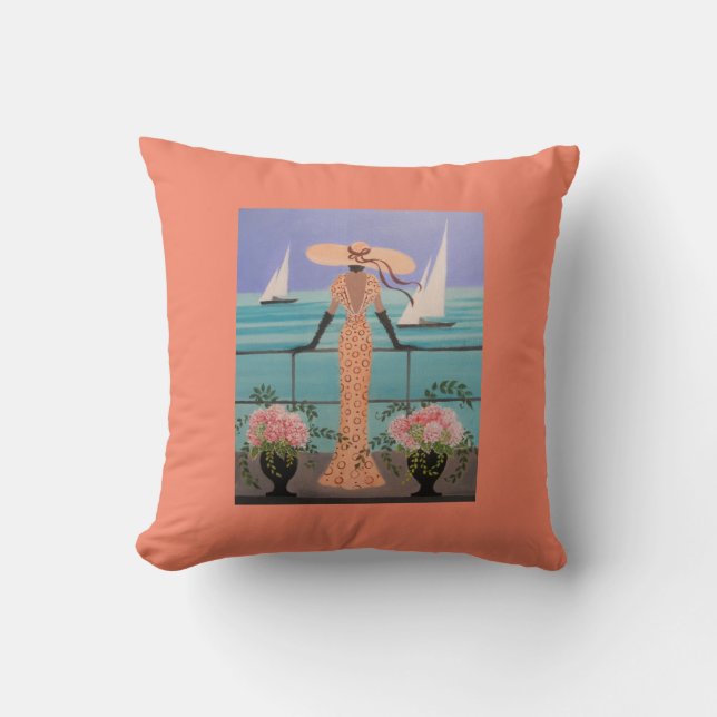 ART DECO, LADY ON A BOAT, PILLOW (Front)