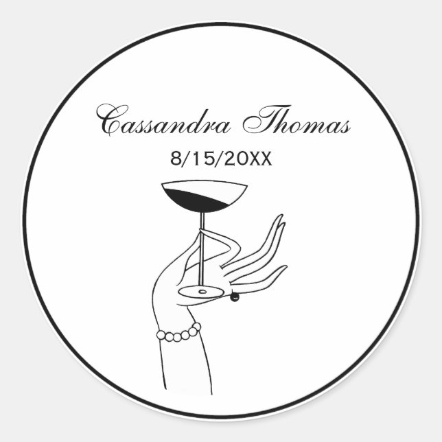 Art Deco Lady’s Hand Holding Champagne Glass Classic Round Sticker (Front)