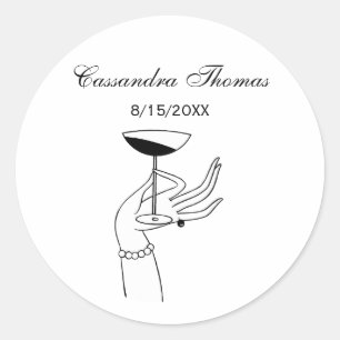 Art Deco Lady’s Hand Holding Champagne Glass Classic Round Sticker