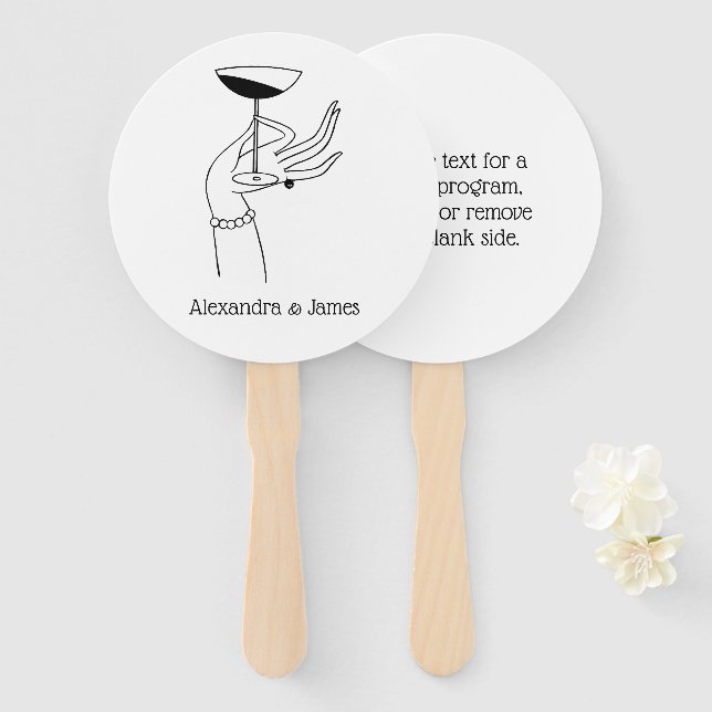 Art Deco Lady’s Hand Holding Champagne Glass Hand Fan (Front and Back)