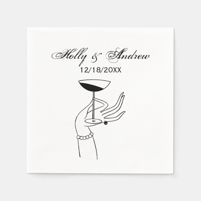 Art Deco Lady’s Hand Holding Champagne Glass Napkin (Front)