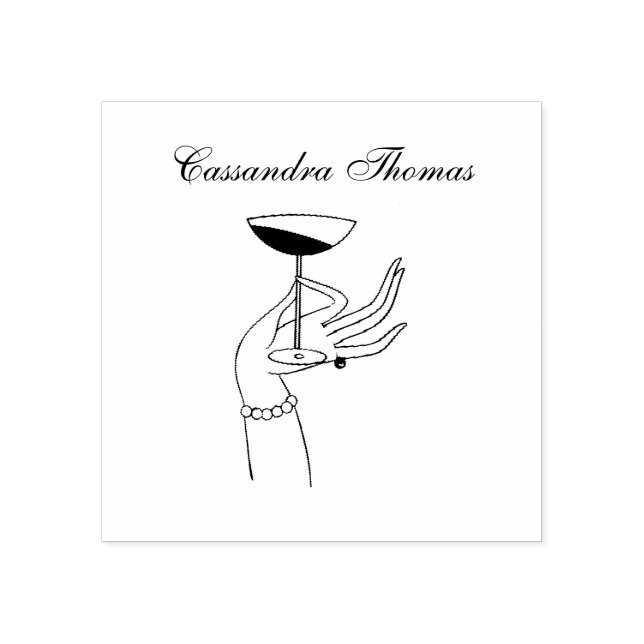 Art Deco Lady’s Hand Holding Champagne Glass Rubber Stamp (Imprint)