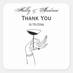 Art Deco Lady’s Hand Holding Champagne Glass Square Sticker
