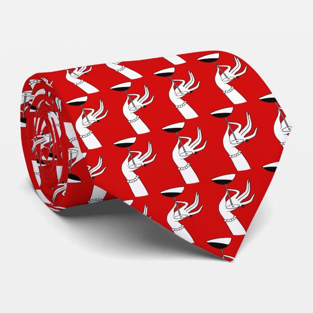 Art Deco Lady’s Hand Holding Champagne Glass Tie (Rolled)