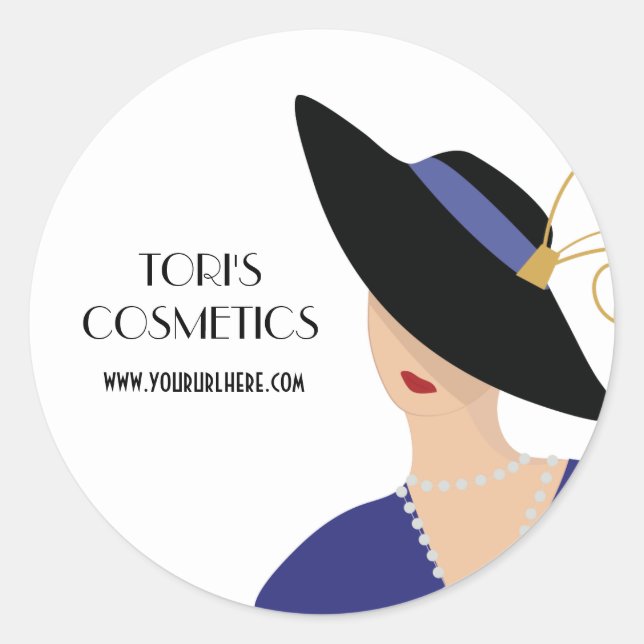 Art Deco Lady, Shop, Beauty Business or Cosmetics Classic Round Sticker (Front)