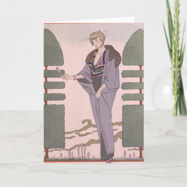 Art Deco Lady - Standing beside the trimmed plant. Holiday Card (Front)