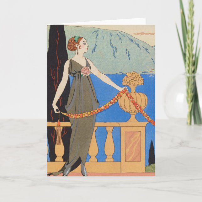 Art Deco Lady – Standing beyond the sea. Holiday Card (Front)