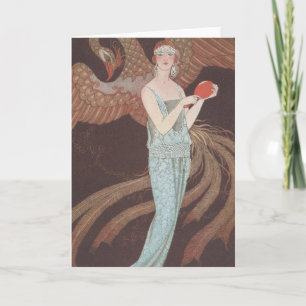 Art Deco Lady – Standing in front of the bird. Holiday Card