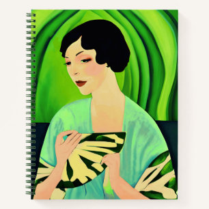 Art Deco Lady with a Fan in Jade Green Journal