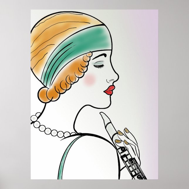 Art Deco Lady with Clarinet Poster (Front)