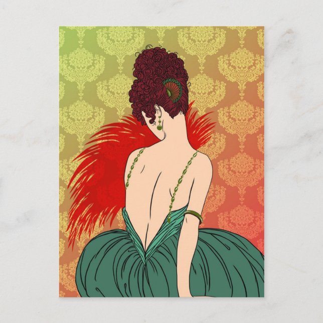 Art Deco Lady with Damask - BIANCA: Christmas Past Holiday Postcard (Front)