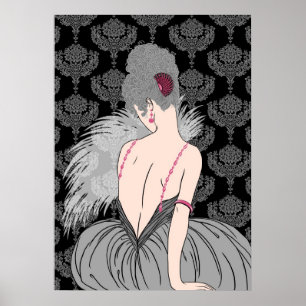 Art Deco Lady with Damask - BIANCA: Winter Grays Poster