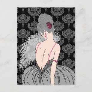 Art Deco Lady with Damask - BIANCA: Winter Greys Postcard