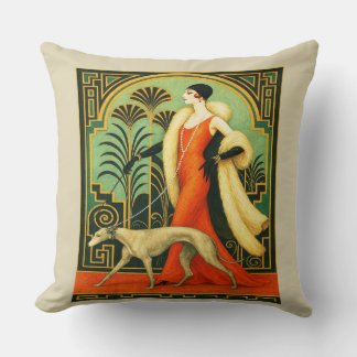 Art Deco Lady with Dog  Cushion