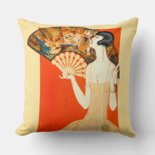 art deco lady with fan cushion