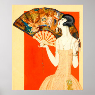art deco lady with fan poster