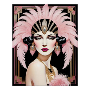 Art Deco Lady with Feather Head Dress. Poster