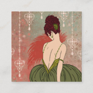 Art Deco Lady with Jewels - BIANCA: Antique Autumn Square Business Card