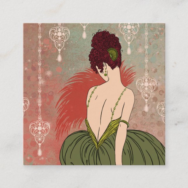Art Deco Lady with Jewels - BIANCA: Antique Autumn Square Business Card (Front)