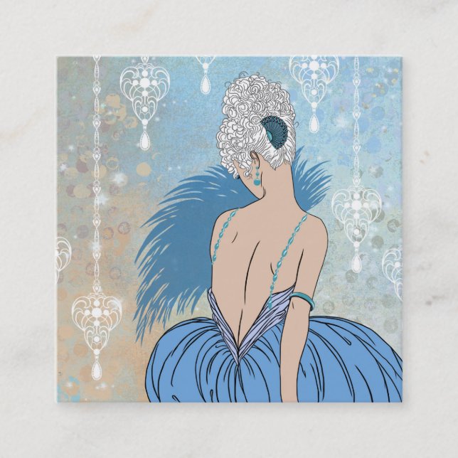 Art Deco Lady with Jewels - BIANCA: Blue Monday Square Business Card (Front)