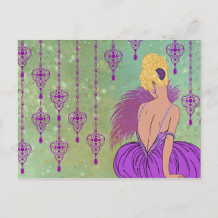 Art Deco Lady with Jewels - BIANCA: Spring Lilac Postcard