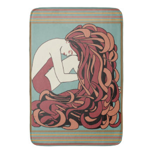 Art Deco Lady with Lots of Hair Bath Mat