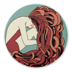 Art Deco Lady with Lots of Hair Ceramic Knob