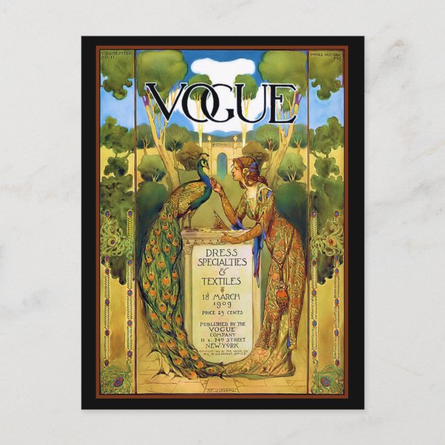 Art Deco Lady with Peacock in the Garden Postcard (Front)