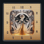 Art Deco Lalique Style Clock. Square Wall Clock<br><div class="desc">I have created this beautiful Art Deco "Lalique" Style square clock. The beautiful centre was Ai Generated. I have added a Lalique font on a complimentary background and made this into a beautiful square clock for your home. This clock is 10 x 10 inches.</div>