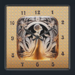 Art Deco Lalique Style Clock. Square Wall Clock<br><div class="desc">I have created this beautiful Art Deco "Lalique" Style square clock. The beautiful centre was Ai Generated. I have added a Lalique font on a complimentary background and made this into a beautiful square clock for your home. This clock is 10 x 10 inches.</div>