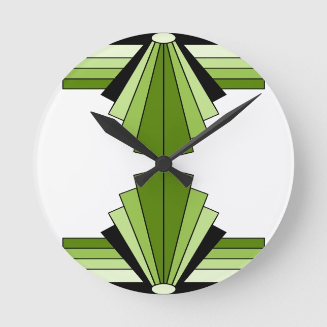 Art Deco Layers in Limes Round Clock (Front)