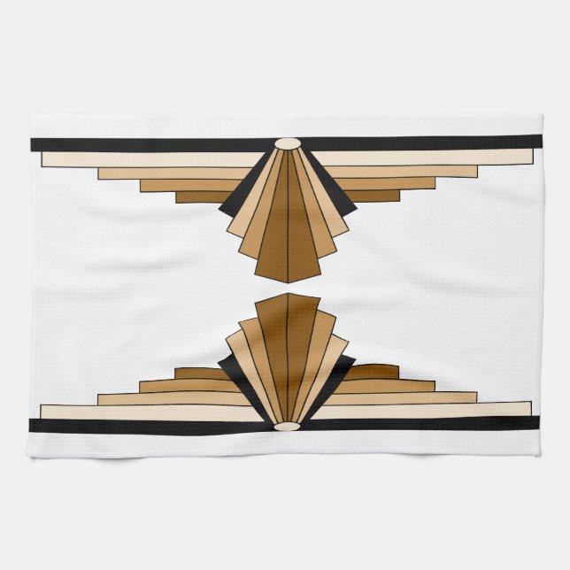 Art Deco Layers in Tan Tea Towel (Horizontal)