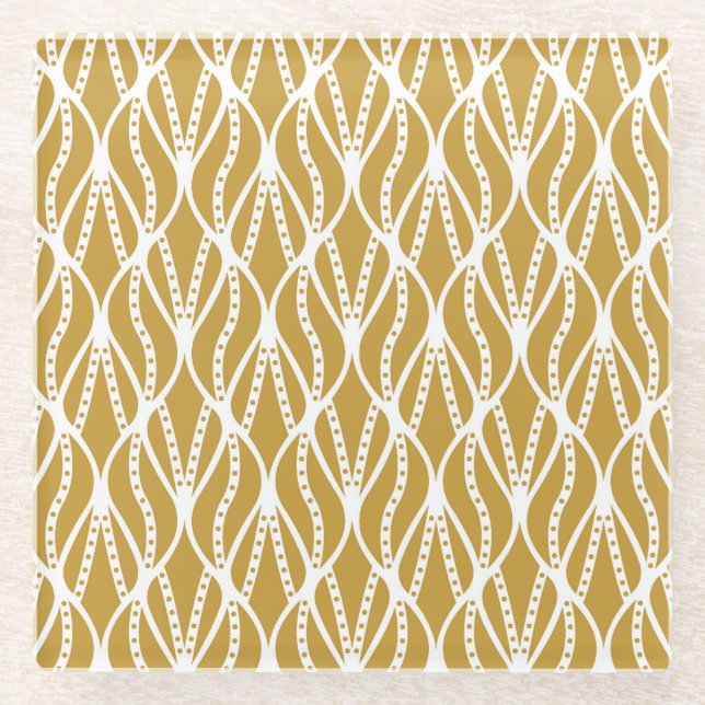 Art Deco leaves, classic seamless pattern. Glass Coaster (Front)