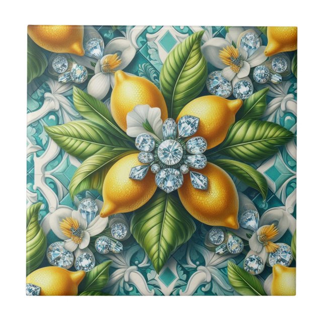 Art Deco Lemons and Diamonds Tile (Front)
