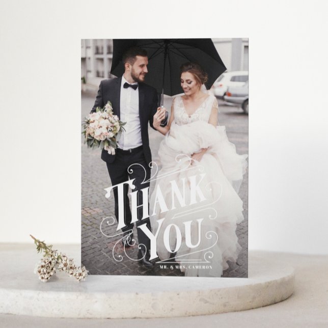 Art Deco Lettering Photo Wedding Thank You Card (Creator Uploaded)